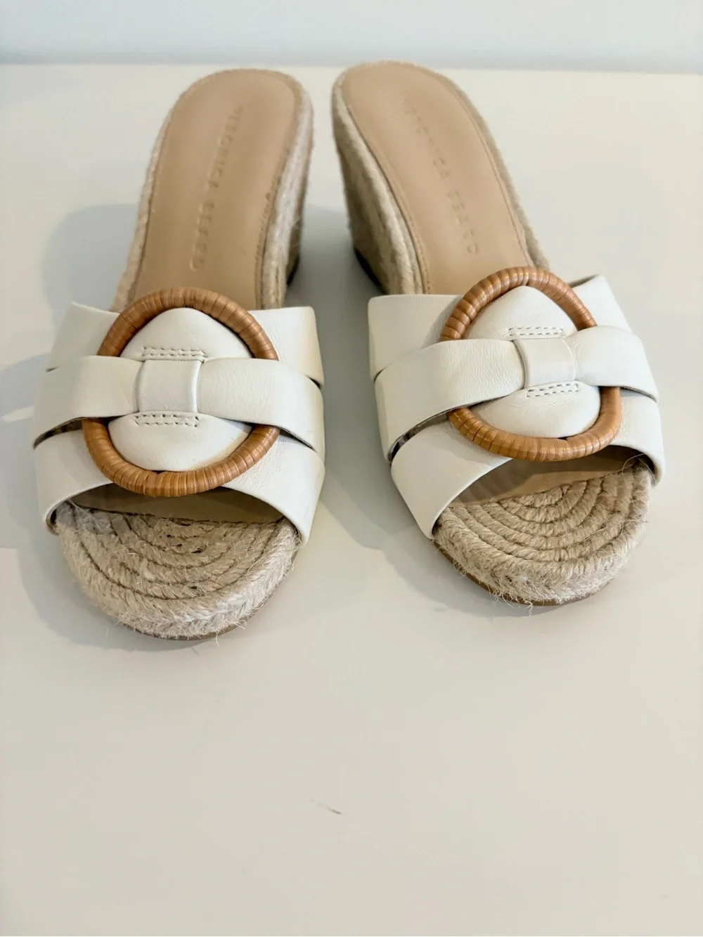Veronica Beard || Ivy Woven Wedge Espadrille Sandals White Tan 5